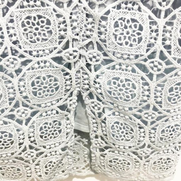 Zara Women High Waist Midi Length Skirt Blue Cotton Lace Pencil Skirt, Small - Picture 13 of 13